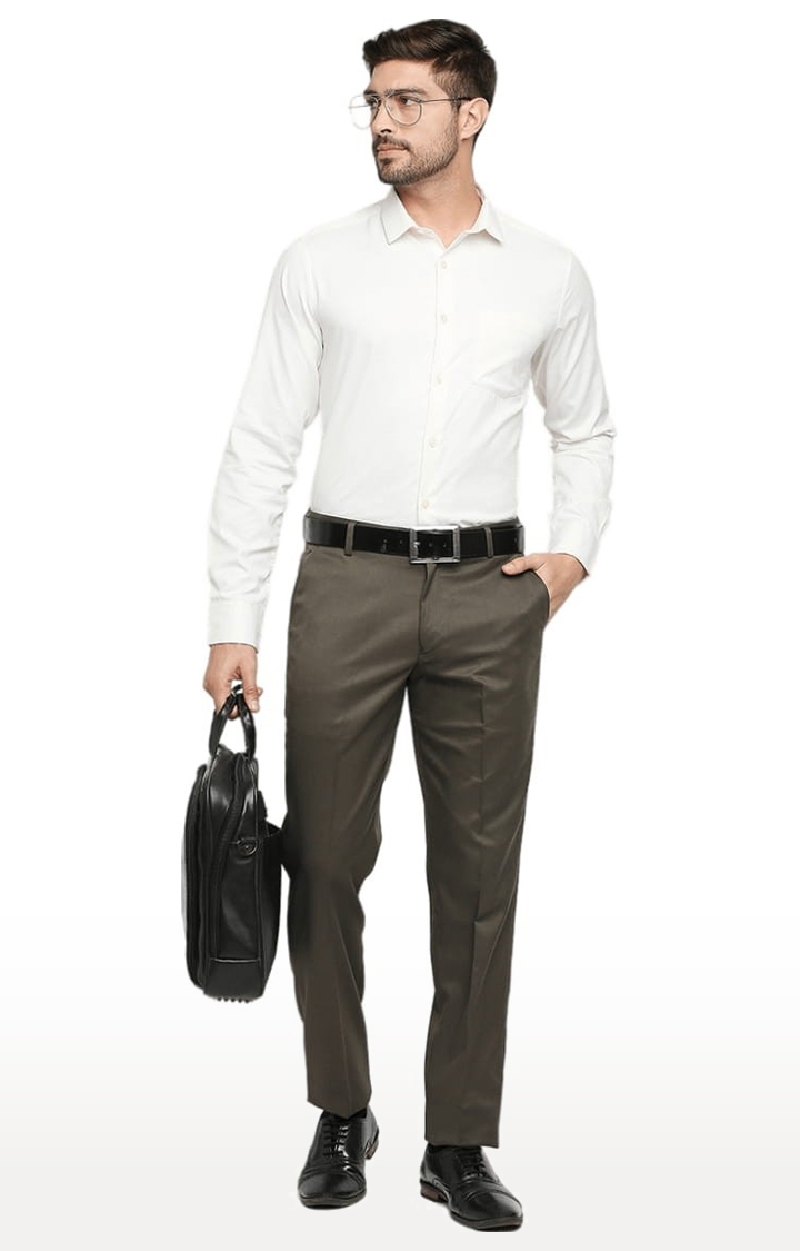 SOLEMIO | Men's Brown Polycotton Solid Formal Trousers 1