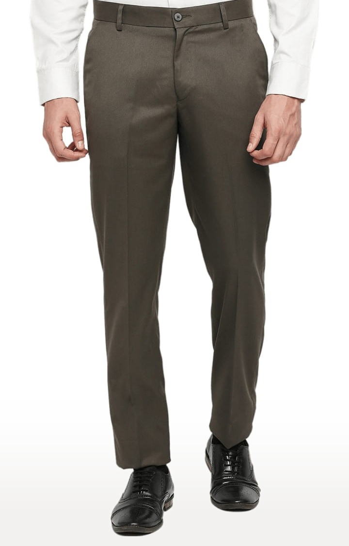 SOLEMIO | Men's Brown Polycotton Solid Formal Trousers 0