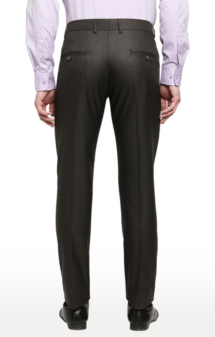 Men's Black Polyester Solid Formal Trousers