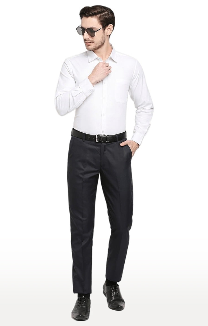 Men's Black Polyester Solid Formal Trousers