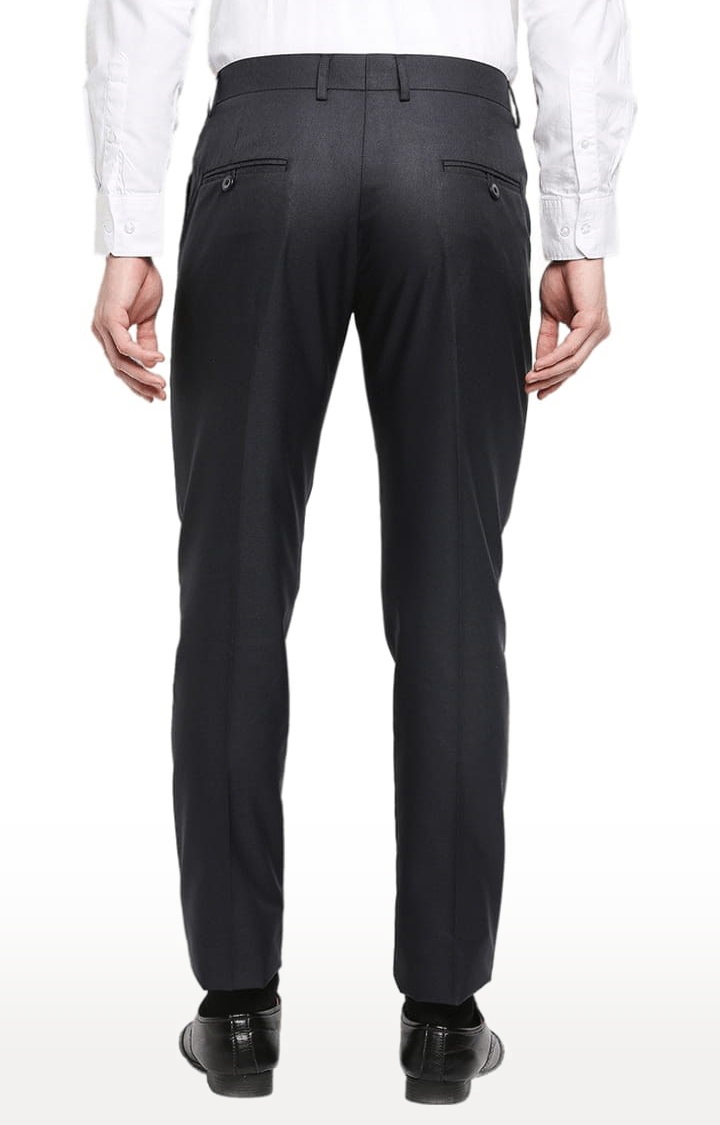 Men's Black Polyester Solid Formal Trousers