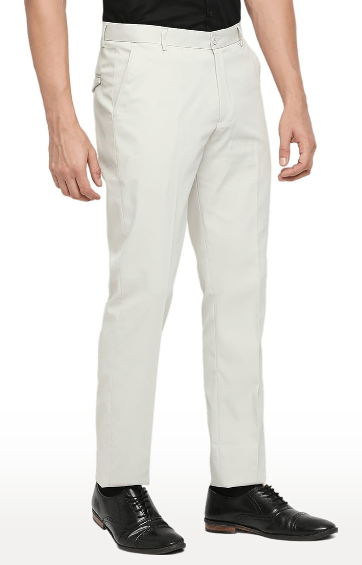 SOLEMIO | Men's White Polycotton Solid Formal Trousers 2
