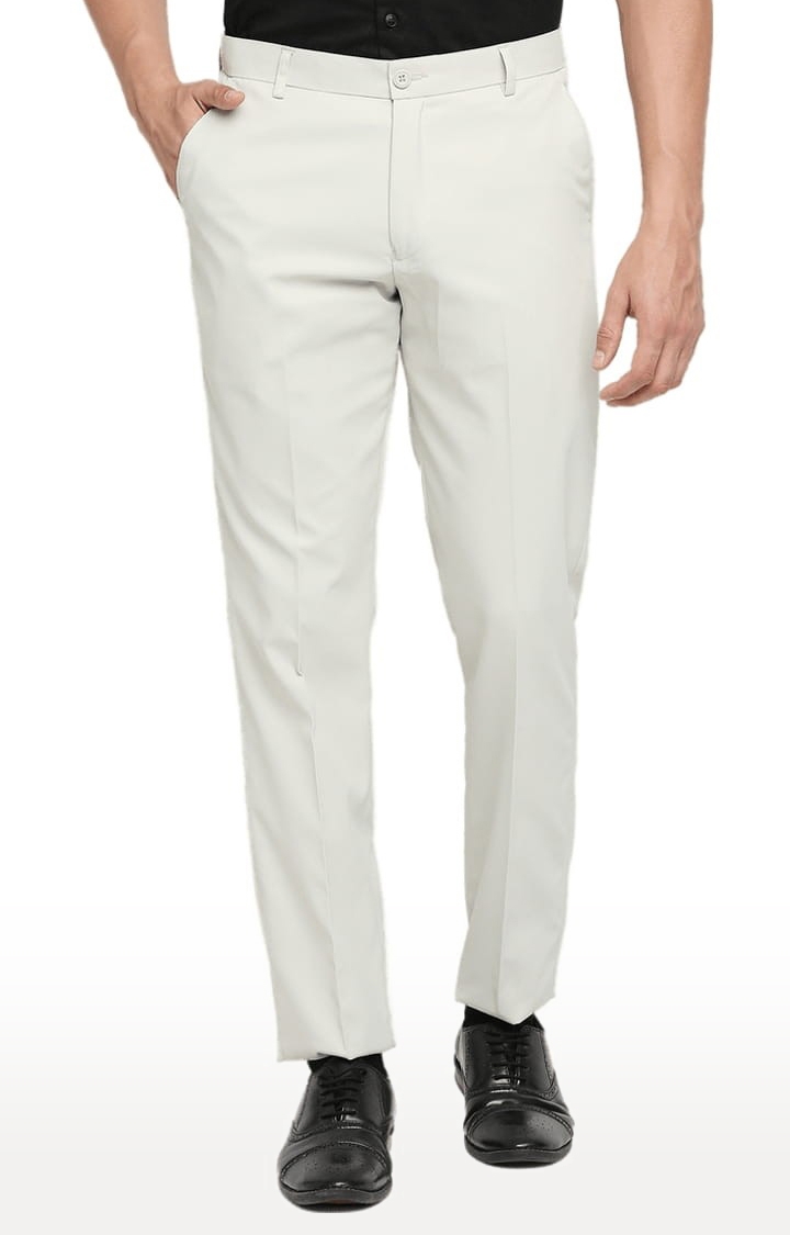 SOLEMIO | Men's White Polycotton Solid Formal Trousers 0