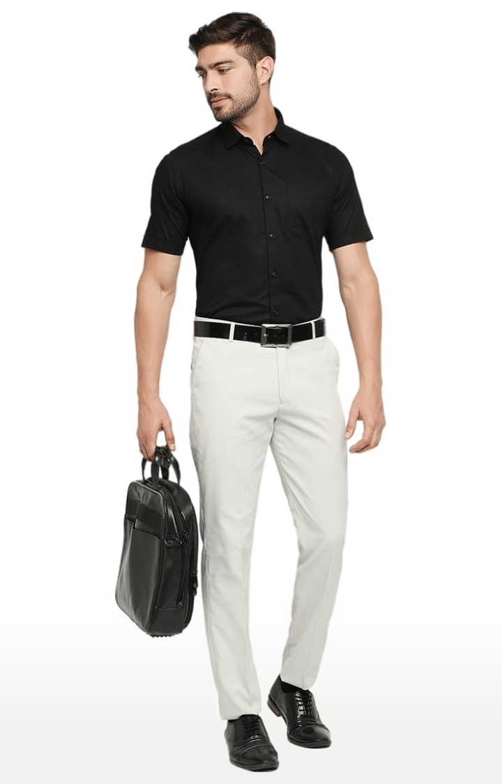 SOLEMIO | Men's White Polycotton Solid Formal Trousers 1