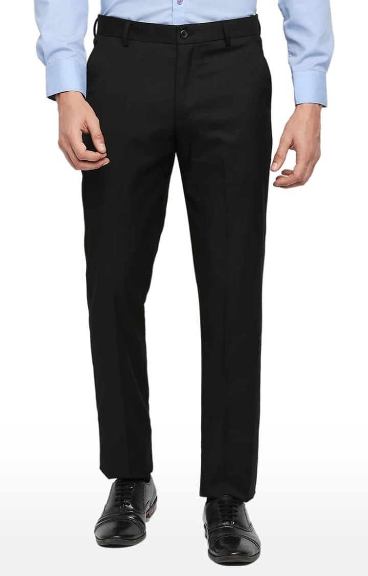 SOLEMIO | Men's Black Polycotton Solid Formal Trousers 0
