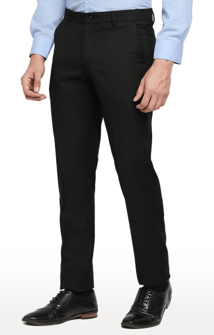 SOLEMIO | Men's Black Polycotton Solid Formal Trousers 2