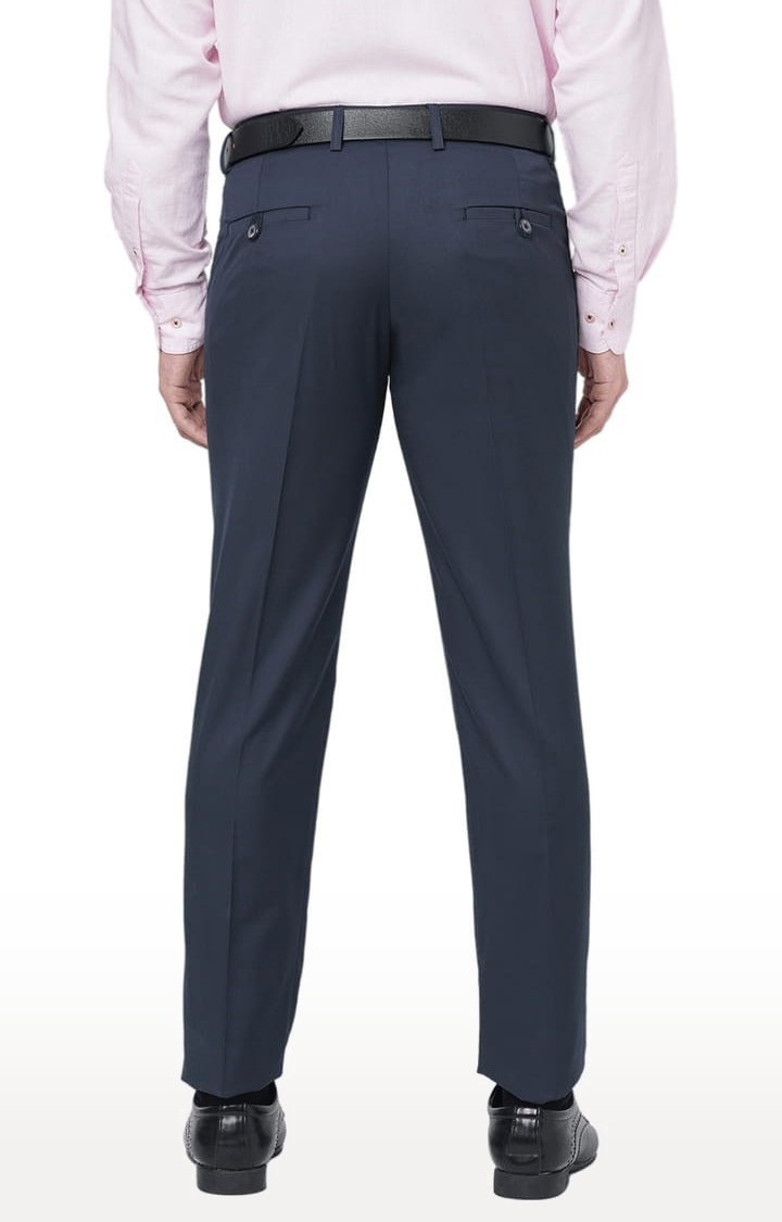 SOLEMIO | Men's Blue Polyester Solid Flat Front Formal Trousers 3