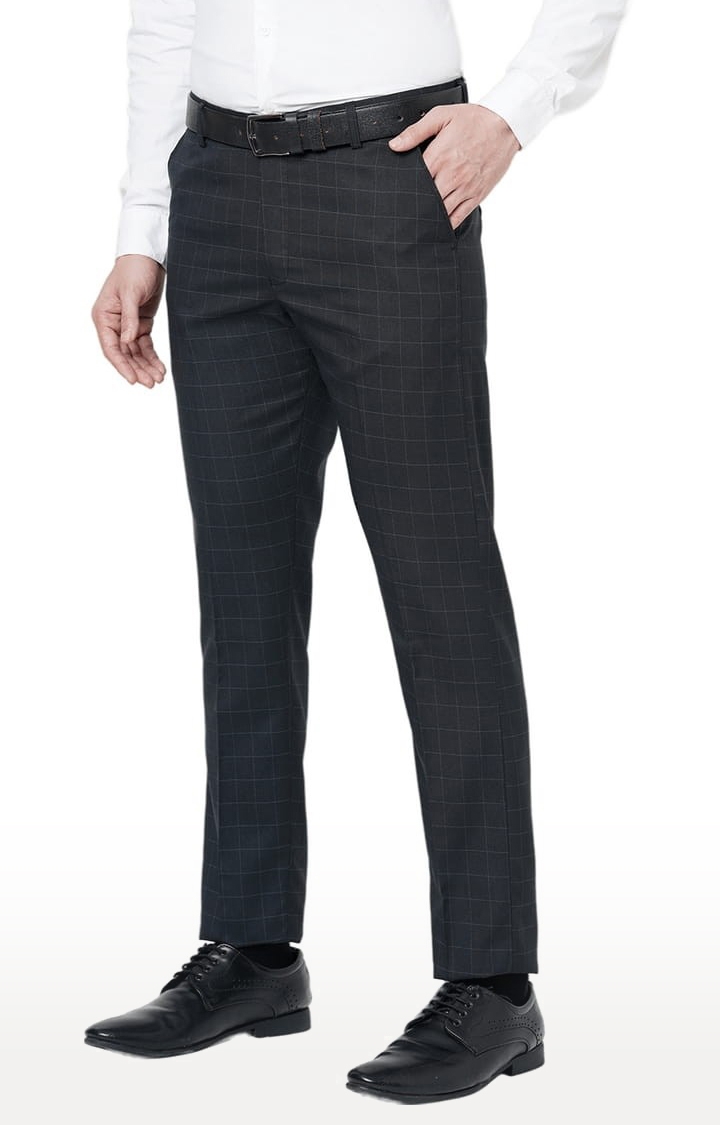 SOLEMIO | Men's Black Polyester Checked Flat Front Formal Trousers 2