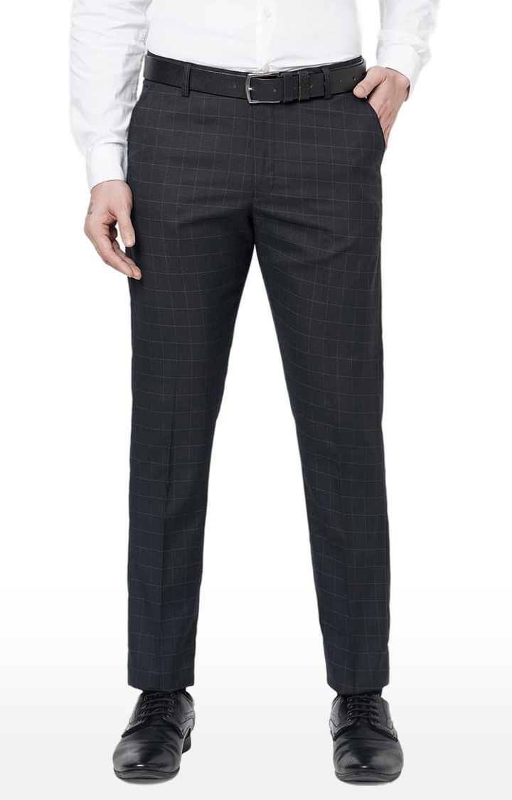 SOLEMIO | Men's Black Polyester Checked Flat Front Formal Trousers 0