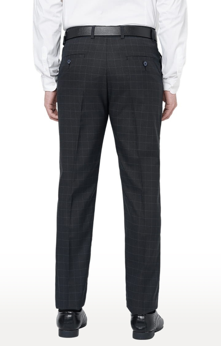 SOLEMIO | Men's Black Polyester Checked Flat Front Formal Trousers 3