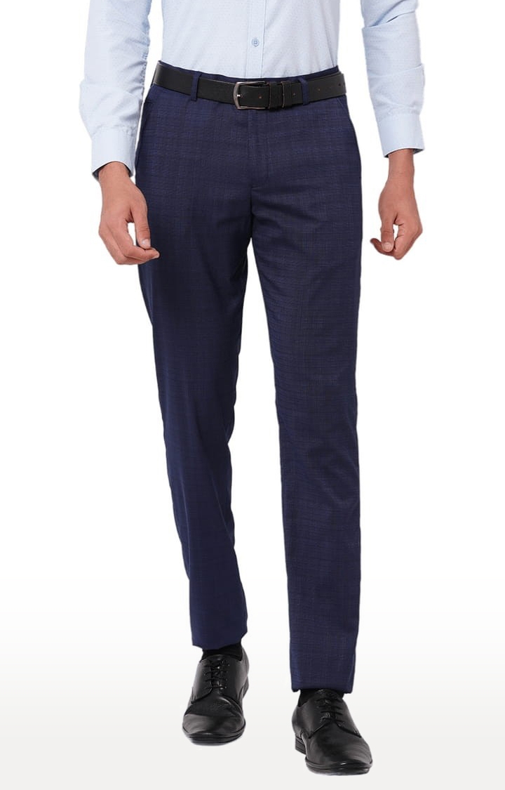 SOLEMIO | Men's Blue Polyester Checked Formal Trousers 0