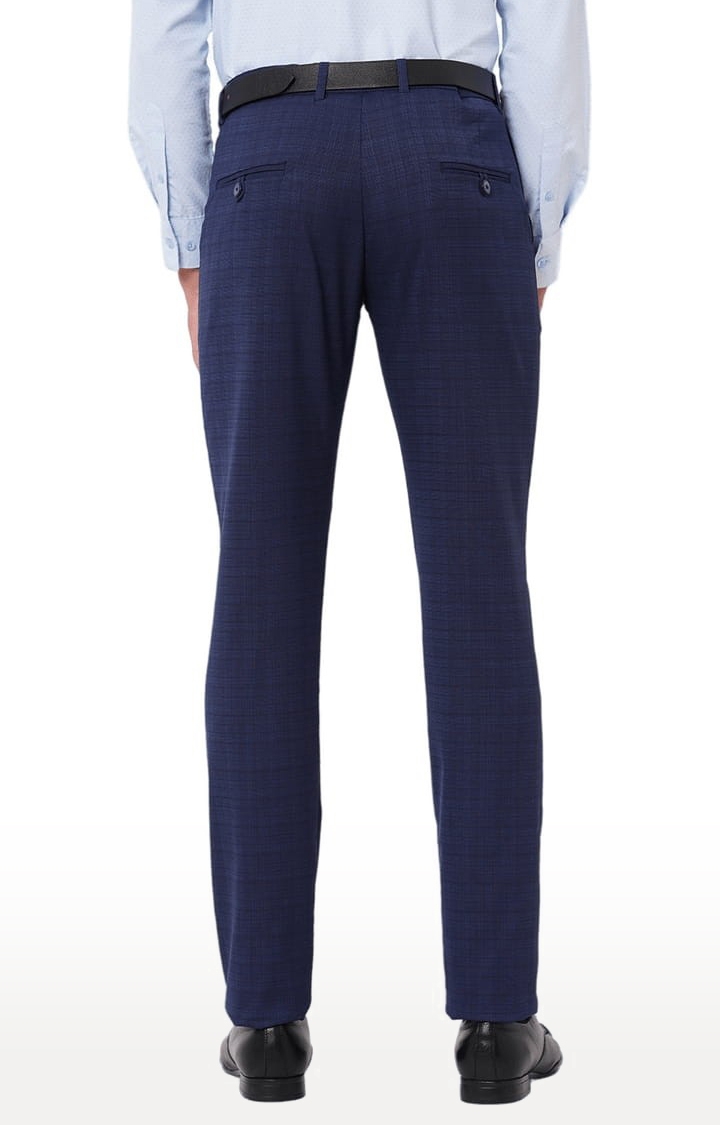 SOLEMIO | Men's Blue Polyester Checked Formal Trousers 3