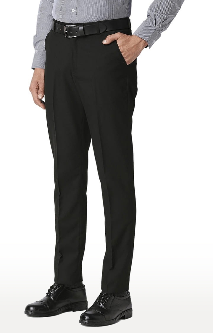 SOLEMIO | Men's Black Polyester Solid Formal Trousers 2