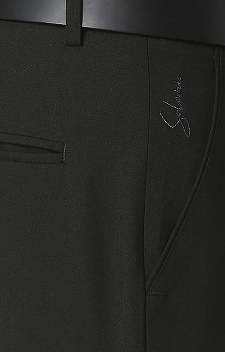 SOLEMIO | Men's Black Polyester Solid Formal Trousers 4