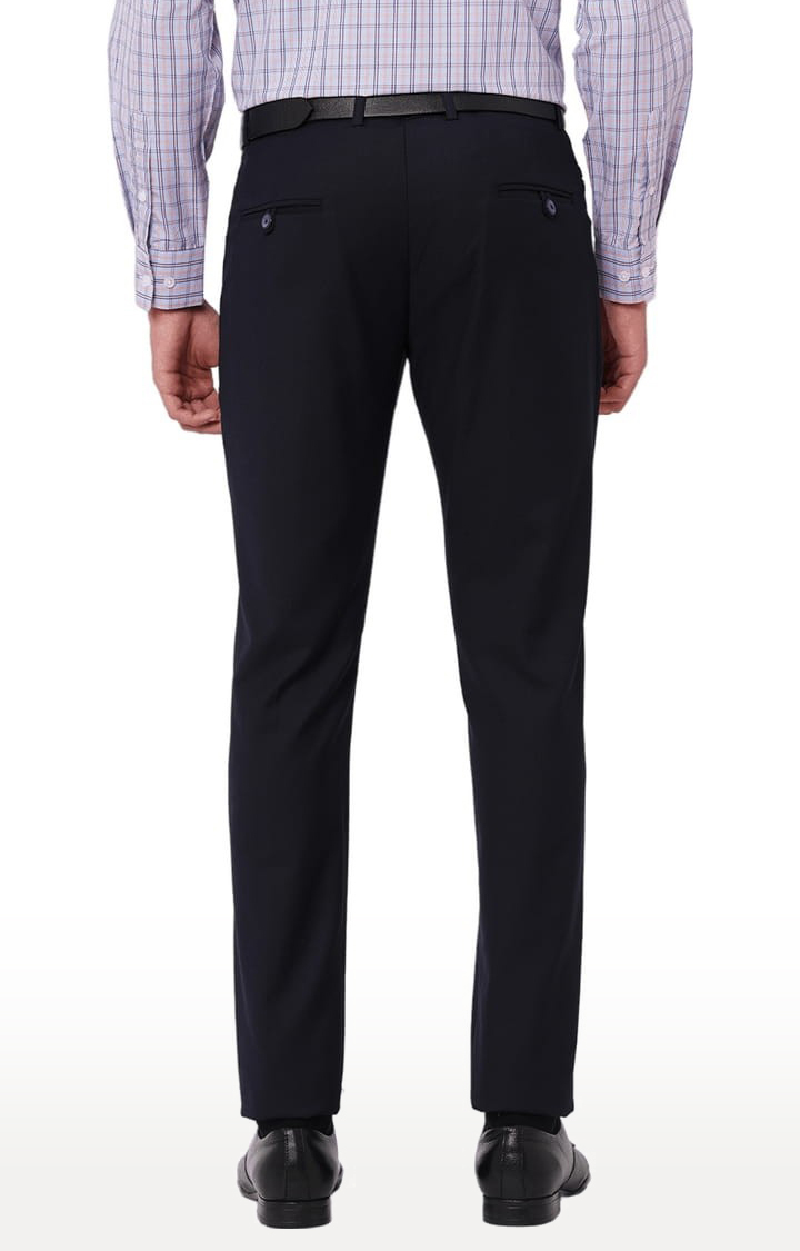 Men's Blue Polyester Solid Formal Trousers