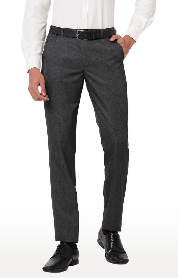 Men'S Grey Cotton Solid Formal Trousers