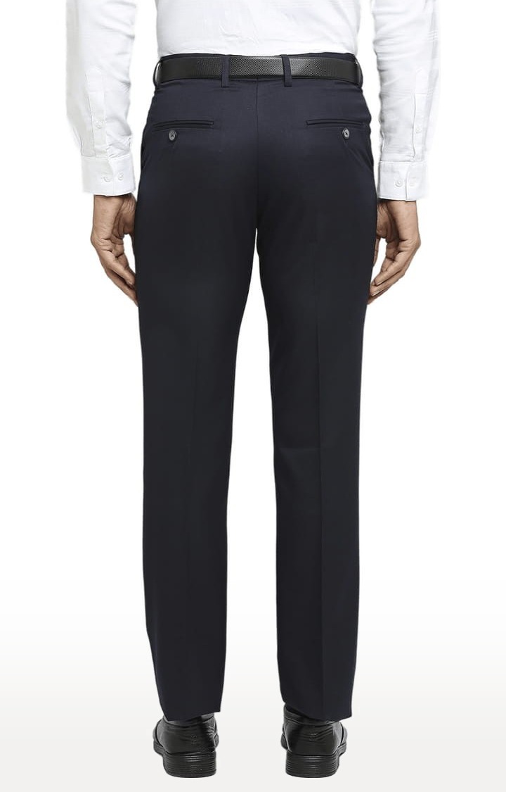 Men's Blue Polyester Solid Formal Trousers