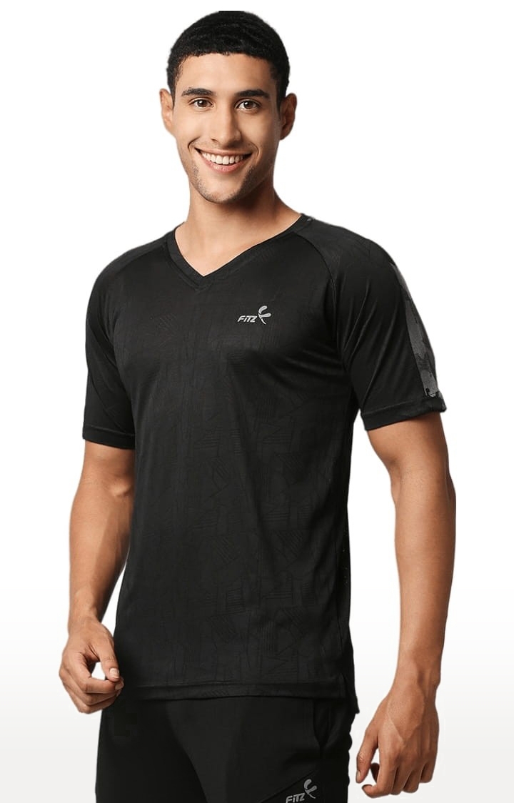 FITZ | Men's Black Polyester Solid Activewear T-Shirt 2