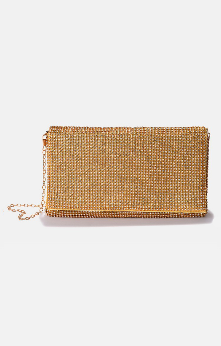 Haute Sauce By Campus Sutra Gold Pu Clutch Bags