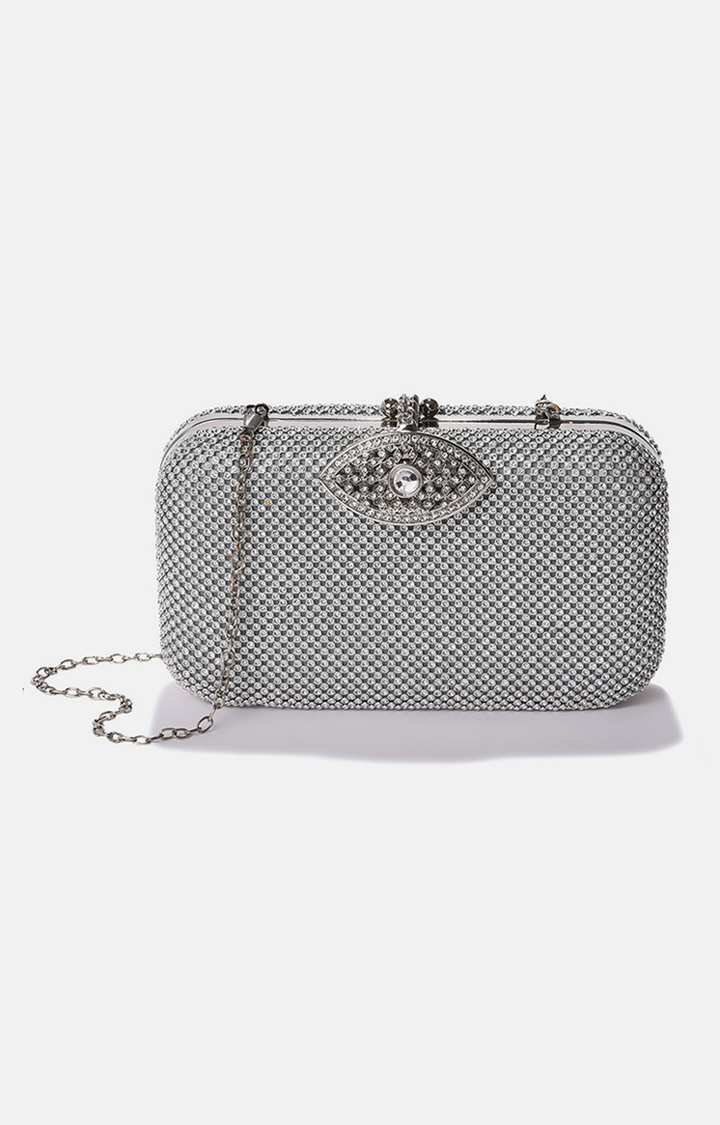 Haute Sauce By Campus Sutra Silver Pu Clutch Bags