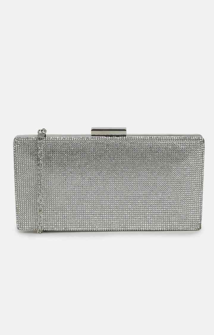 Haute Sauce By Campus Sutra Silver Pu Clutch Bags