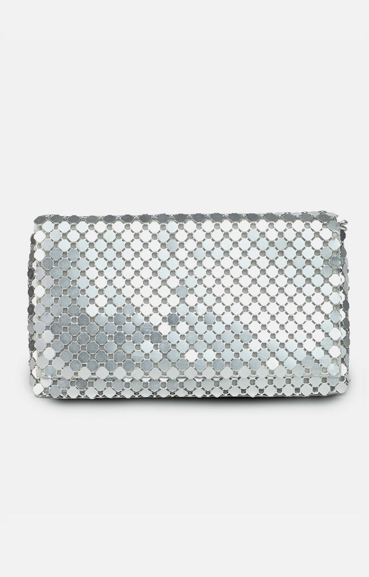 Haute Sauce By Campus Sutra Silver Pu Clutch Bags