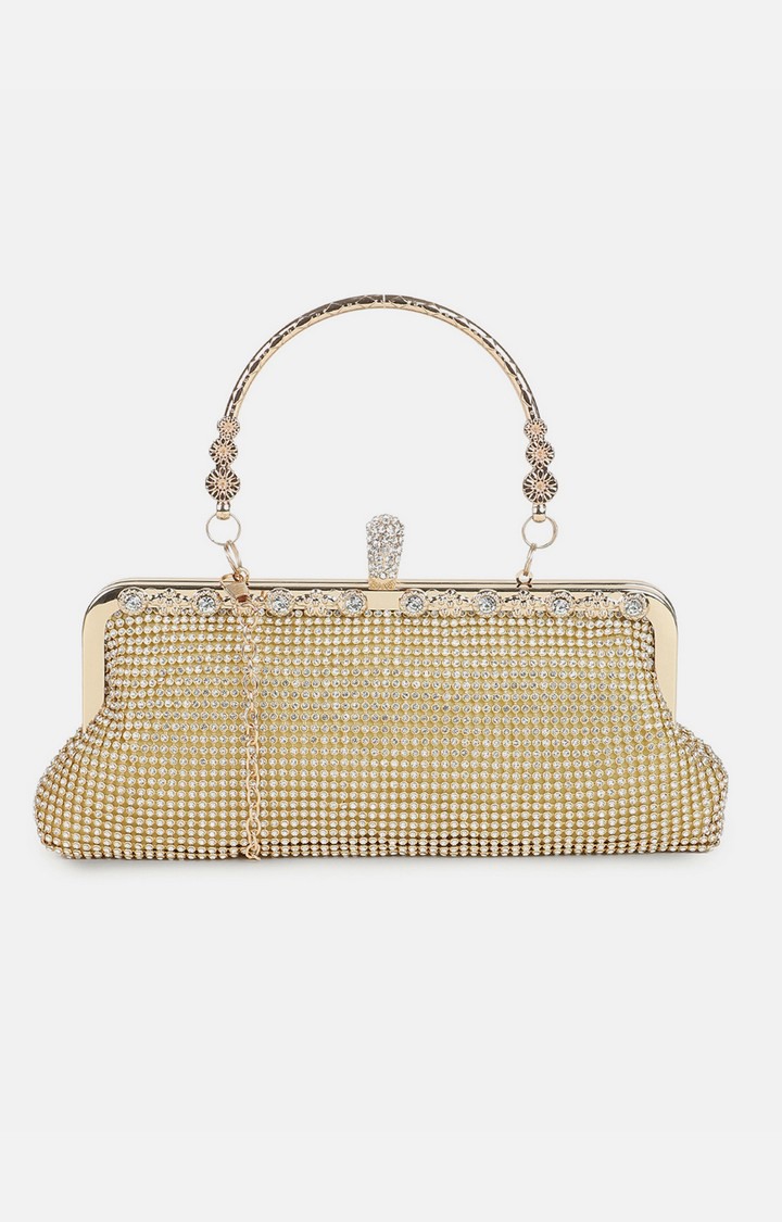 Haute Sauce By Campus Sutra Gold Pu Clutch Bags