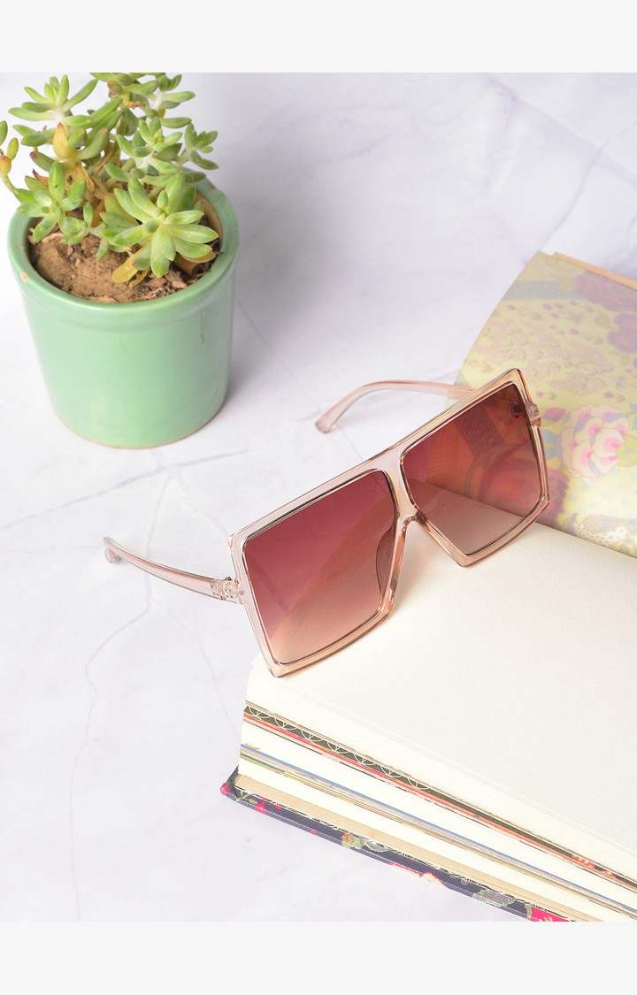 Haute Sauce By Campus Sutra Women Brown Lens & Peachy Transparent Oversized Sunglas