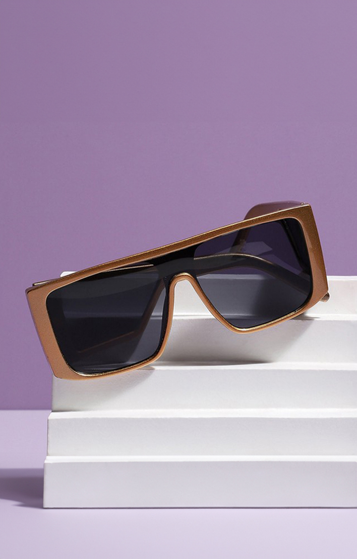 Haute Sauce By Campus Sutra Women Black Lens & Gold-Toned Oversized Sunglasses With Polarised And Uv