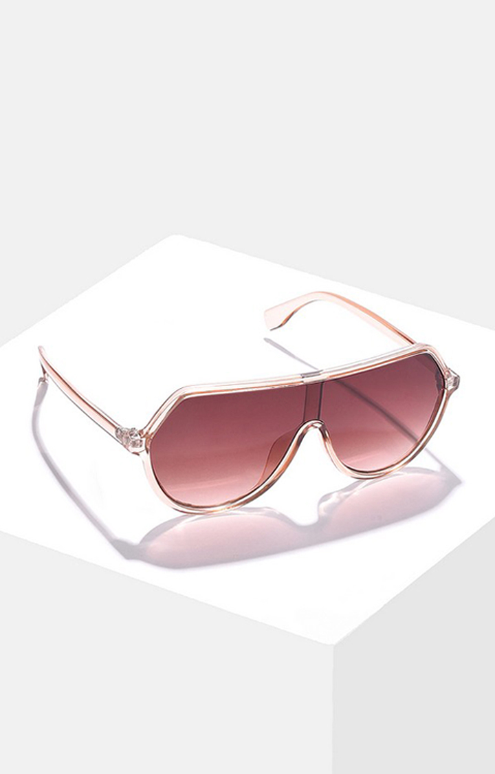 Haute Sauce By Campus Sutra Women Brown Lens & Pink Oversized Sunglasses With Polarised Lens