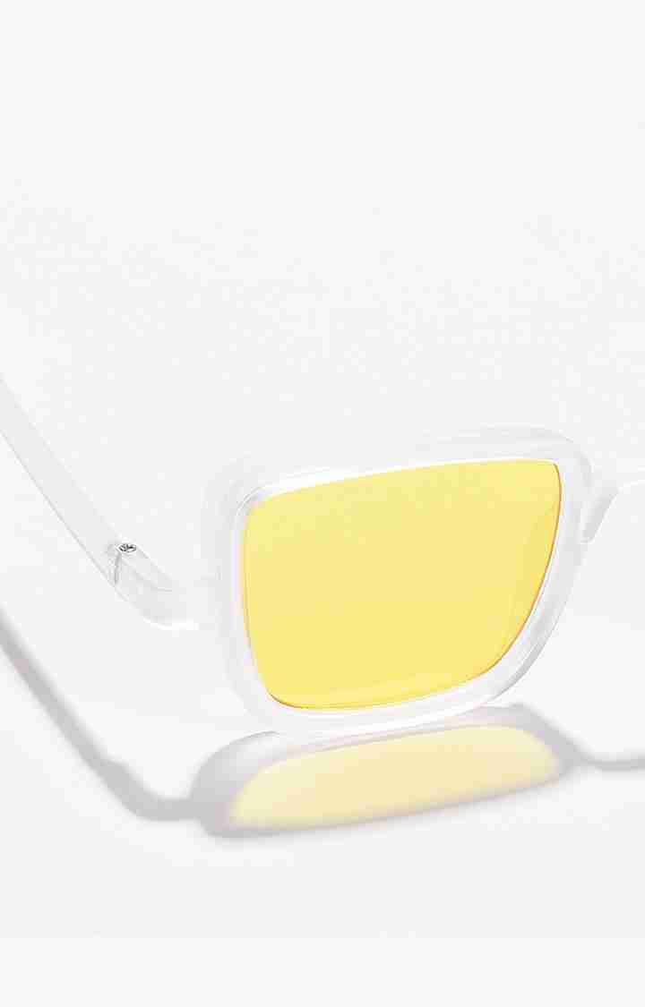 Haute Sauce By Campus Sutra Women Yellow Lens & Transparent Rectangle Sunglasses
