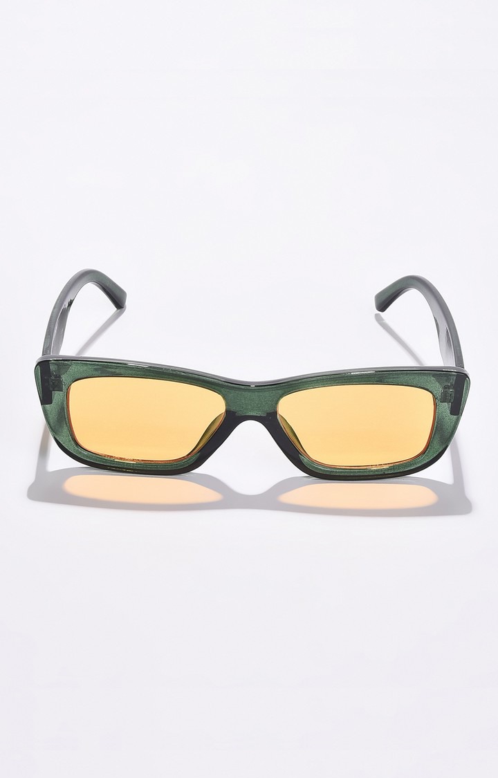 Haute Sauce By Campus Sutra Women Yellow Lens & Green Rectangle Sunglasses With Uv Protected Lens