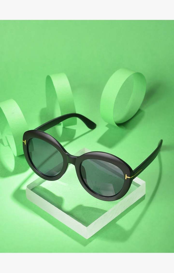 Haute Sauce By Campus Sutra Women Black Lens & Black Oval Sunglasses With Polarised And Uv Protected Lens