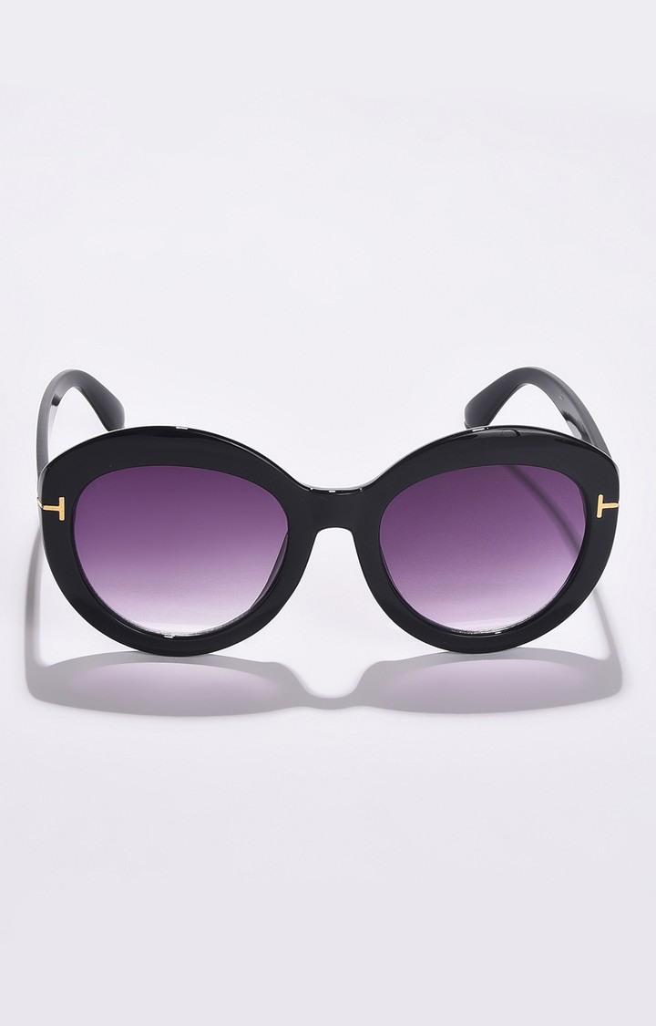 Haute Sauce By Campus Sutra Women Purple Lens & Black Oval Sunglasses With Uv Protected Lens