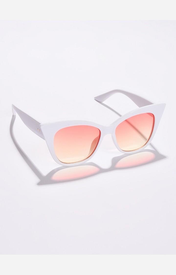 Haute Sauce By Campus Sutra Women Pink Lens & White Cateye Sunglasses With Polarised Lens