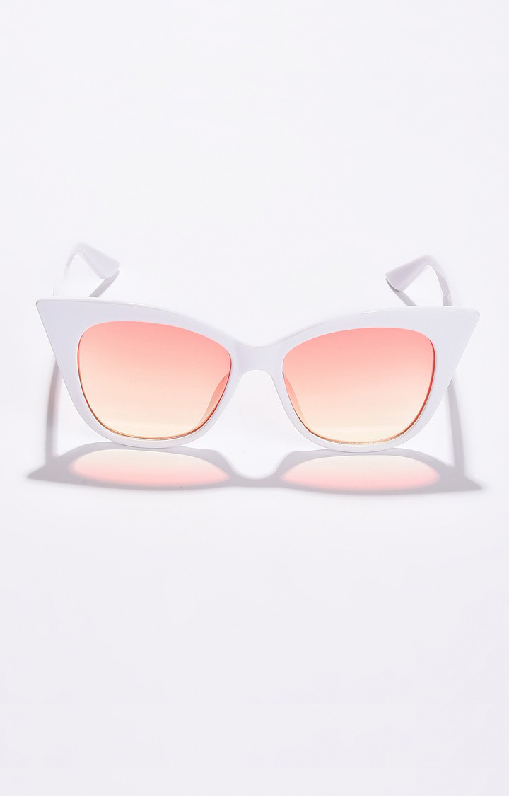 Haute Sauce By Campus Sutra Women Pink Lens & White Cateye Sunglasses With Polarised Lens