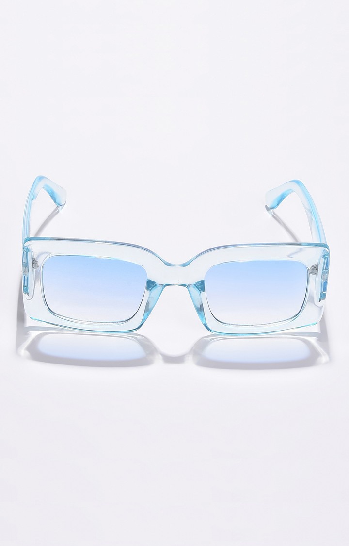 Haute Sauce By Campus Sutra Women Blue Lens & White Rectangle Sunglasses With Polarised Lens
