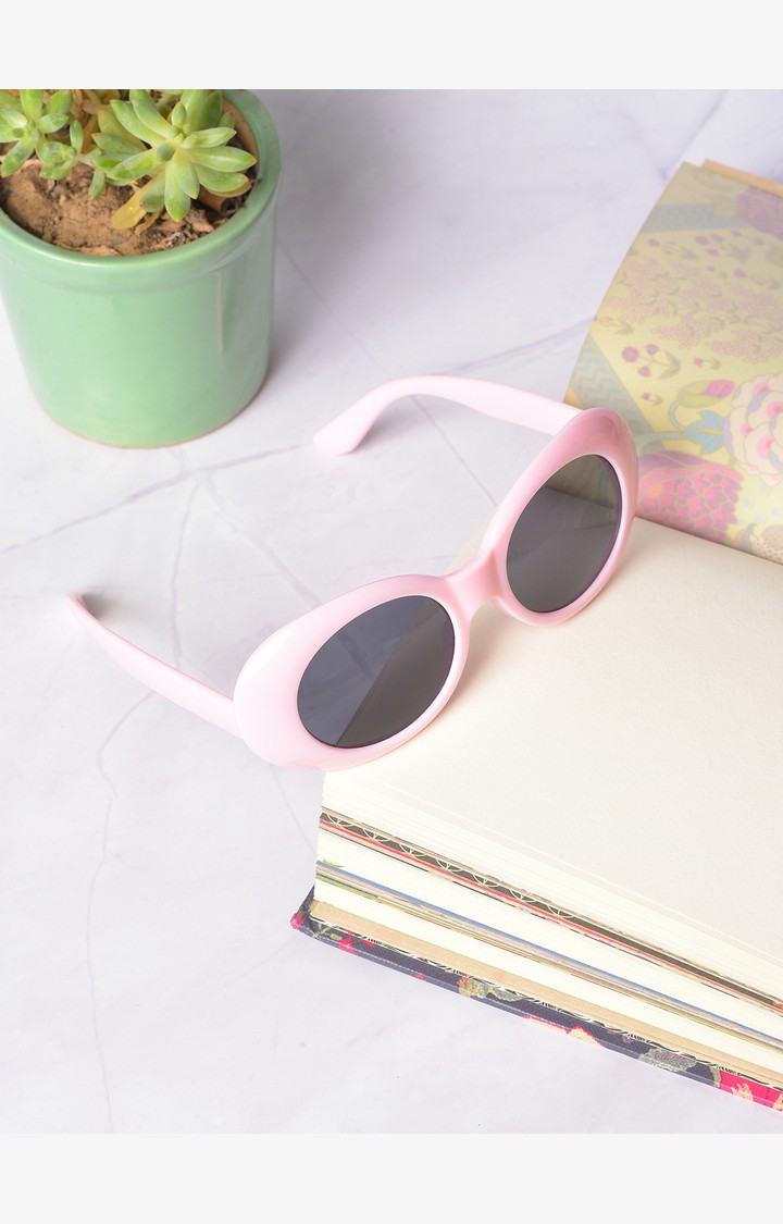 Haute Sauce By Campus Sutra Women Black Lens & Pink Oval Sunglasses With Polarised Lens