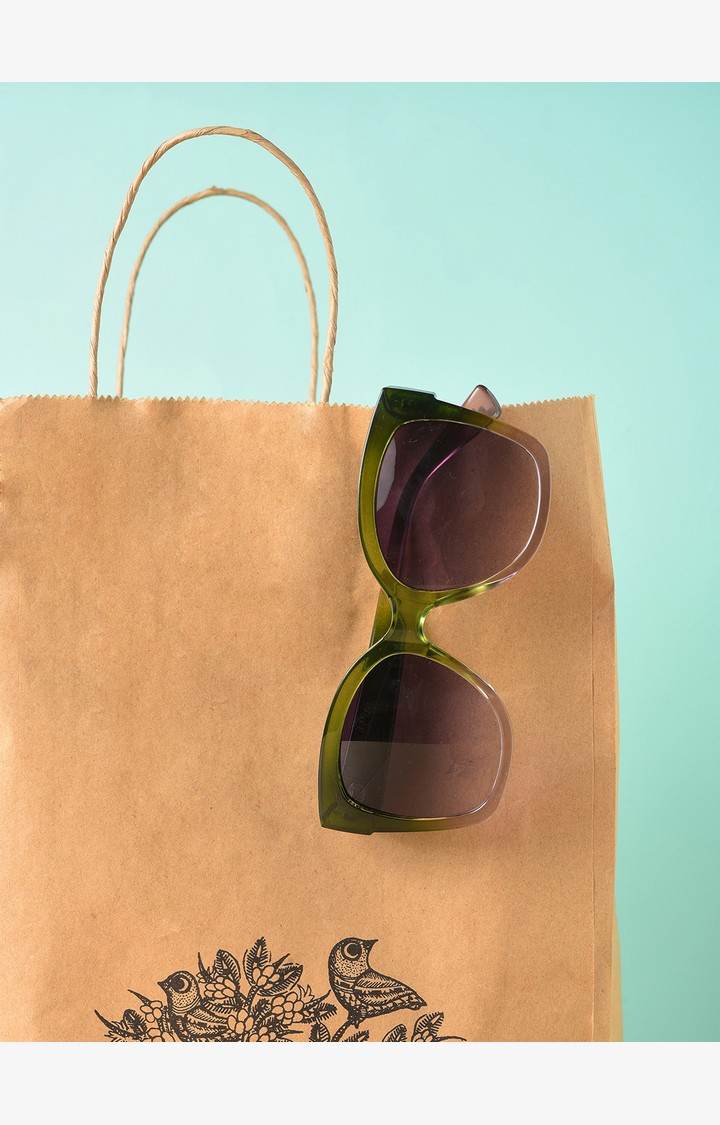 Haute Sauce By Campus Sutra Women Brown Lens & Green Butterfly Sunglasses With Uv Protected Lens