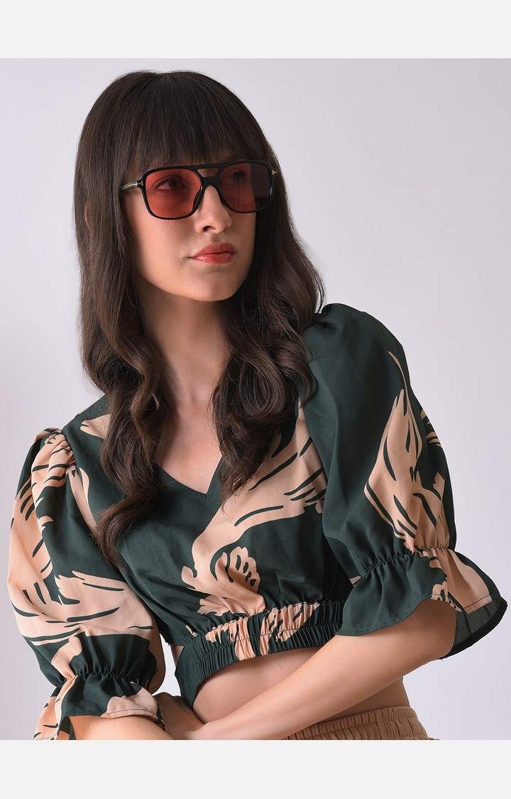 Haute Sauce By Campus Sutra Women Pink Lens & Black Aviator Sunglasses With Polarised Lens
