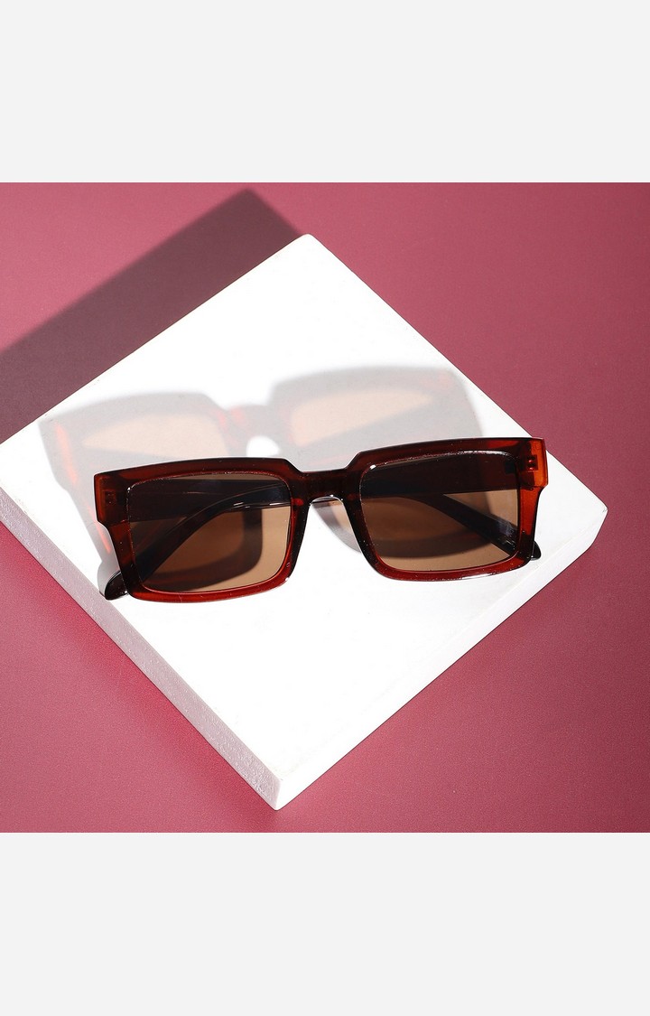 Haute Sauce By Campus Sutra Women Brown Lens & Brown Rectangle Sunglasses With Uv Protected Lens