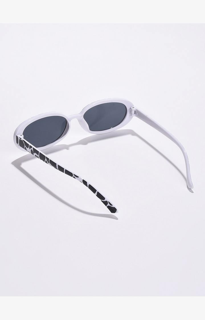 Haute Sauce By Campus Sutra Women Black Lens & White Oval Sunglasses With Uv Protected Lens