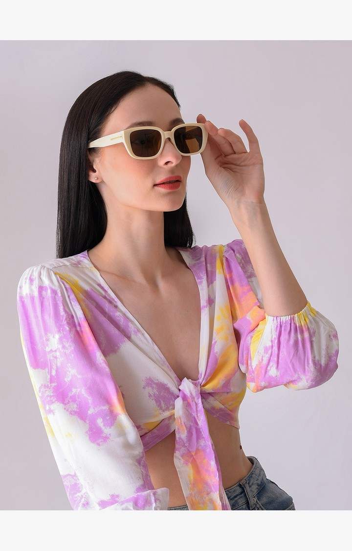 Haute Sauce By Campus Sutra Women Brown Lens & Brown Rectangle Sunglasses With Uv Protected Lens