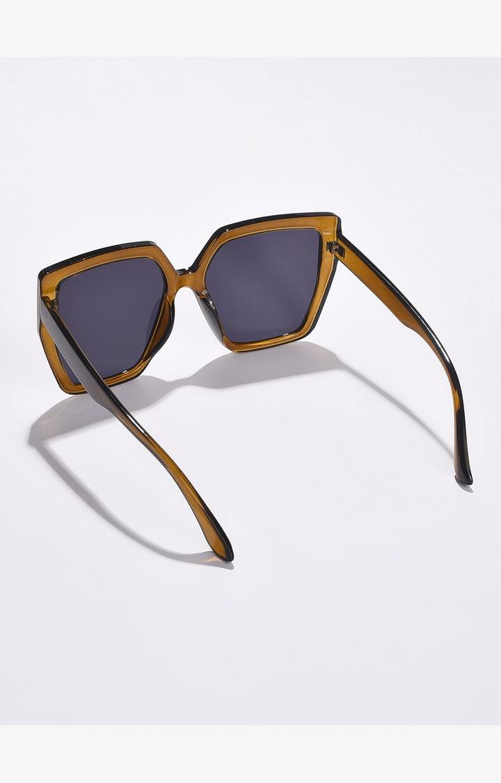 Haute Sauce By Campus Sutra Women Black Lens & Brown Rectangle Sunglasses With Uv Protected Lens