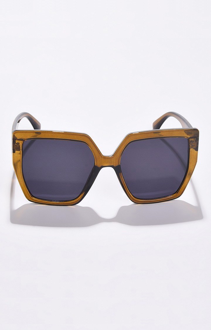 Haute Sauce By Campus Sutra Women Black Lens & Brown Rectangle Sunglasses With Uv Protected Lens