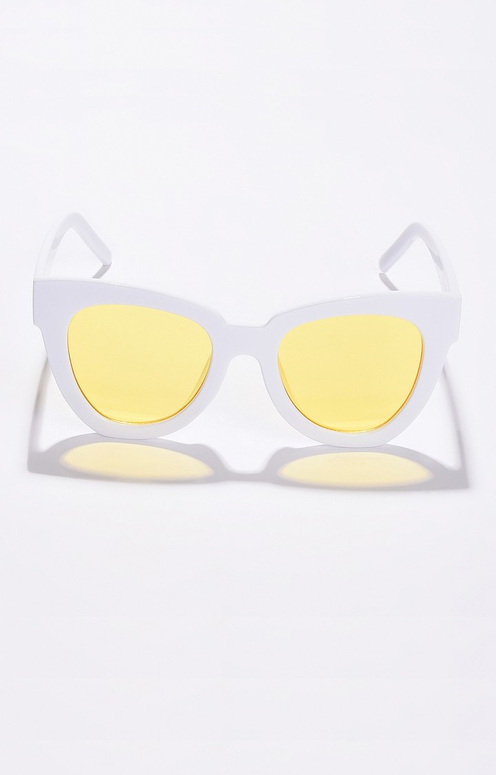 Haute Sauce By Campus Sutra Women Yellow Lens & White Cateye Sunglasses With Polarised Lens