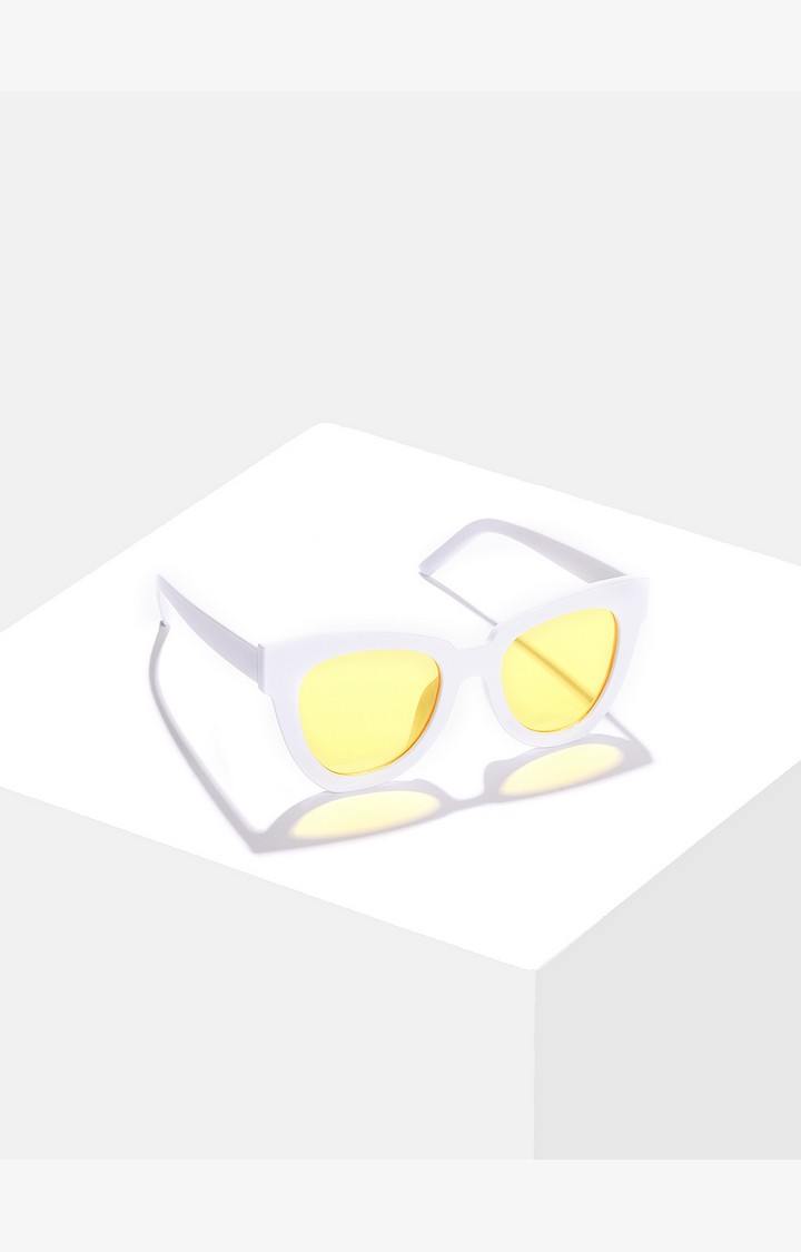 Haute Sauce By Campus Sutra Women Yellow Lens & White Cateye Sunglasses With Polarised Lens
