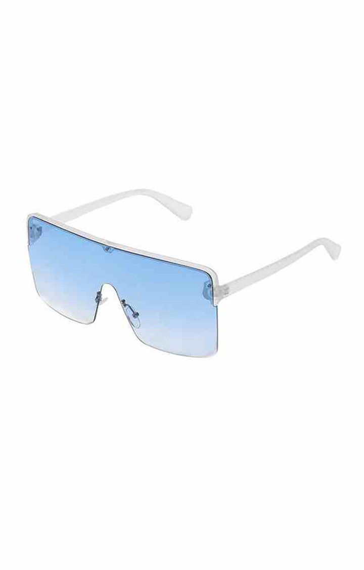 Haute Sauce By Campus Sutra Women Blue Lens & White Oversized Sunglasses With Polarised Lens