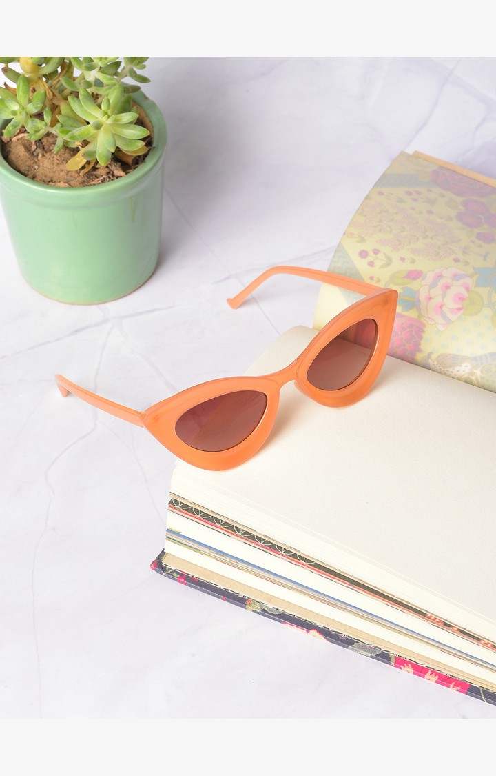 Haute Sauce By Campus Sutra Women Brown Lens & Orange Cateye Sunglasses With Polarised And Uv Protected Lens