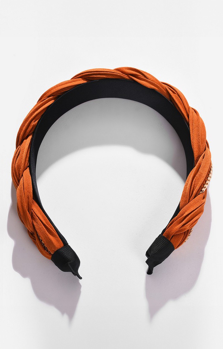 Women's Brown & Gold-Toned Embellished Braided Hairband
